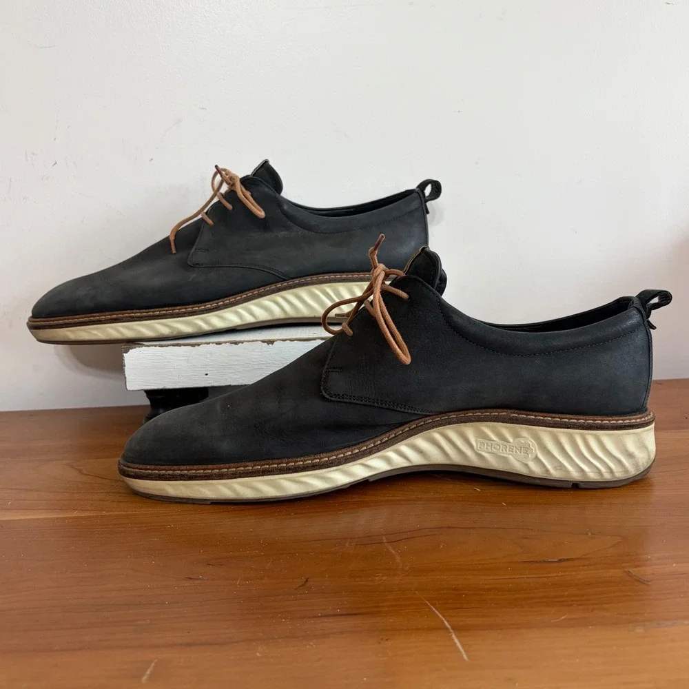 ECCO ST.1 Hybrid Lite Plain Toe Derby Black Leather Shoes Mens 48 US 14-14.5